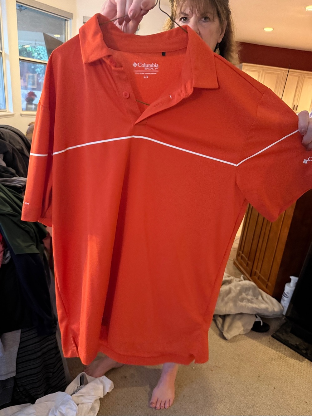Columbia Men’s Orange Polo with White Stripe